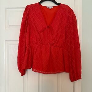 Elizabeth and James Red Peplum Long Sleeve Blouse